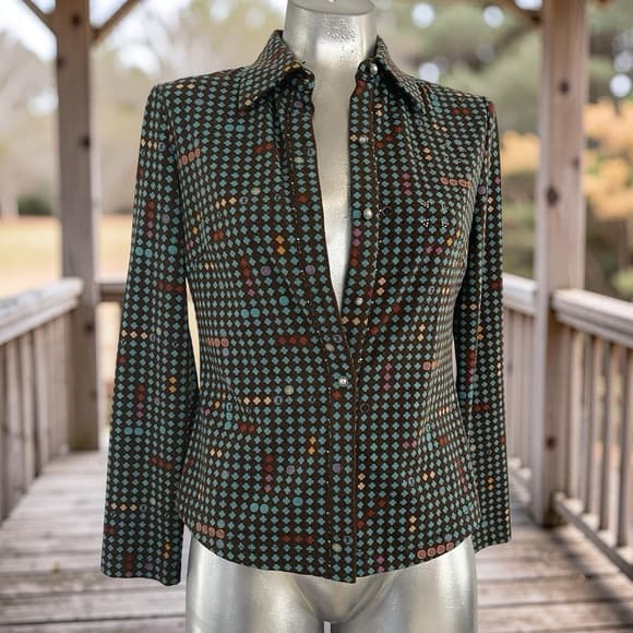 Vintage Stylish Green Polka Dot Women's Jacket in size M - Thumbnail 8