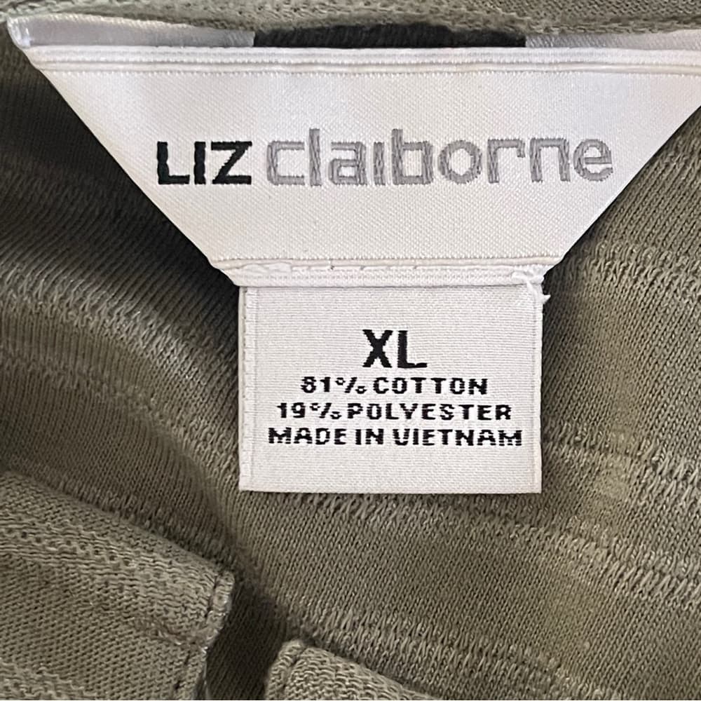 Liz Claiborne Olive Green Knit Top with V-Neck - Thumbnail 4