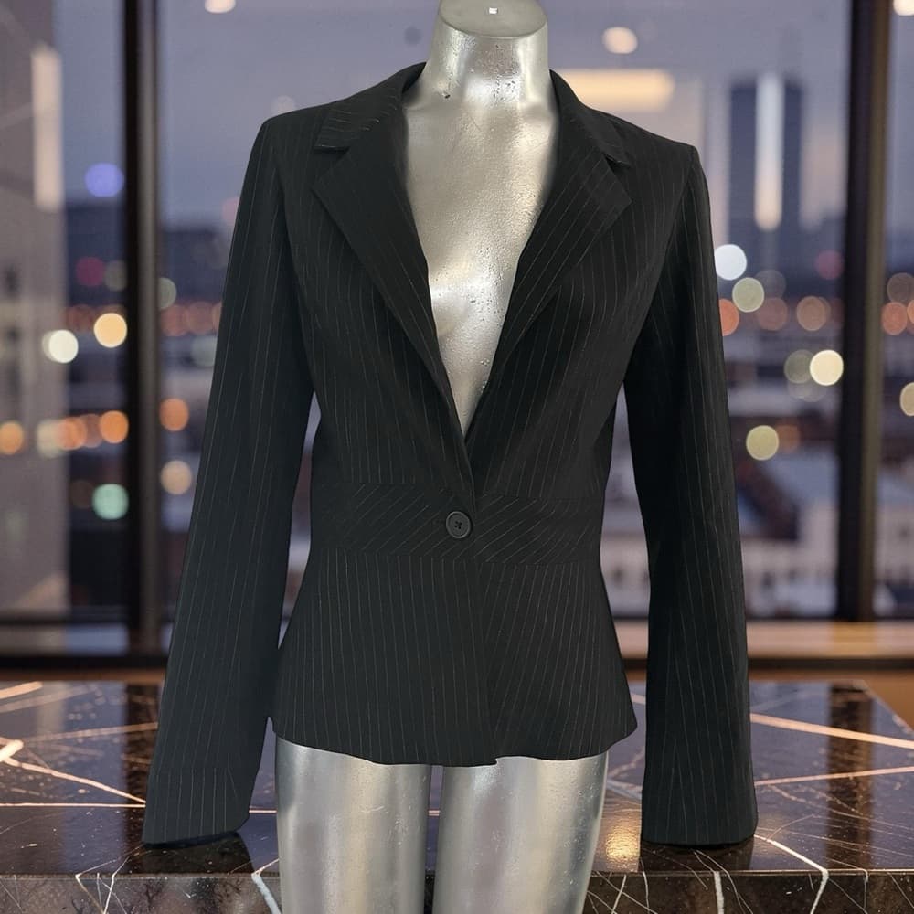 Split Women's Black Pinstripe Blazer in size L - Thumbnail 8