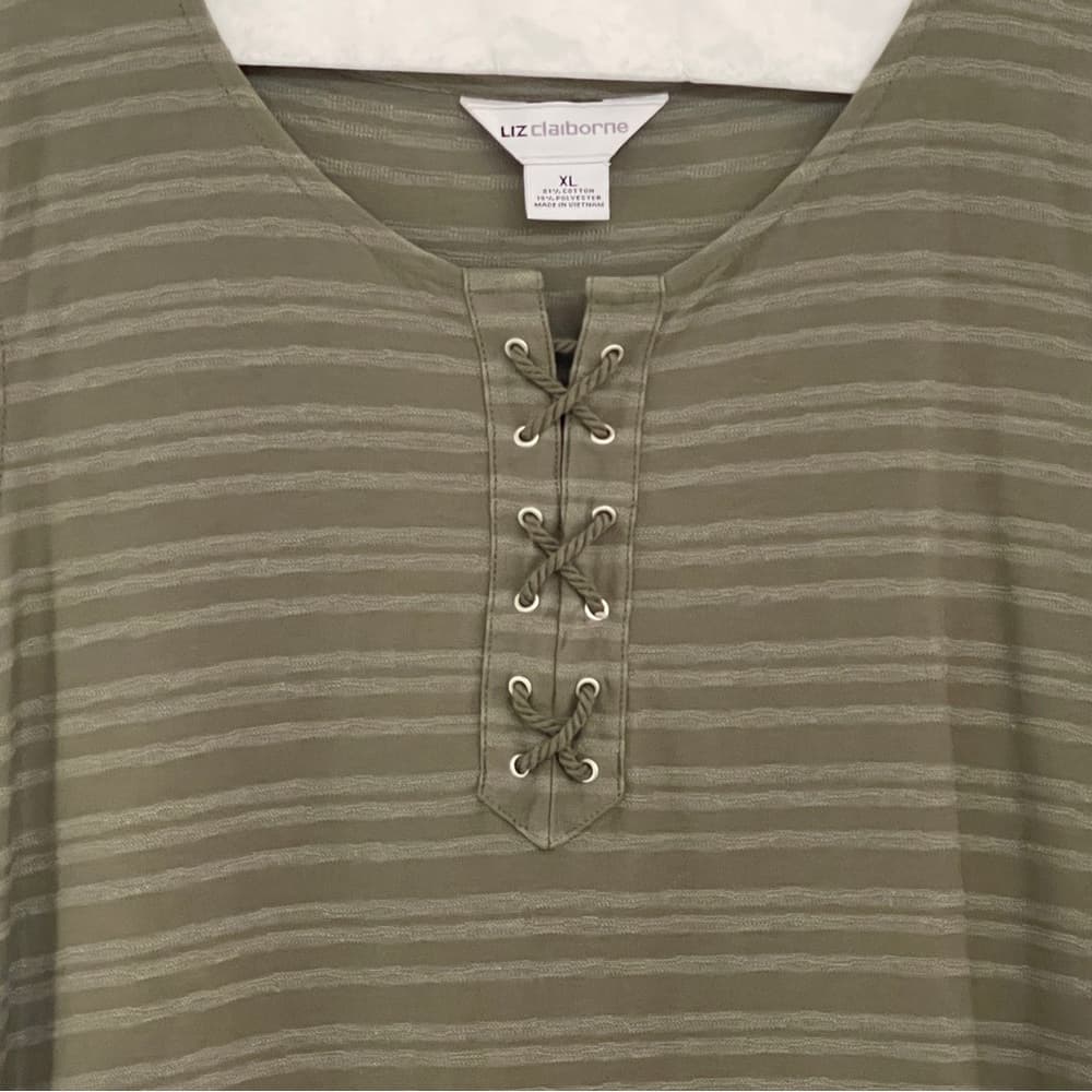 Liz Claiborne Olive Green Knit Top with V-Neck - Thumbnail 3