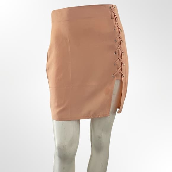Missguided + Lace-Up Peach Mini Skirt - Thumbnail 6