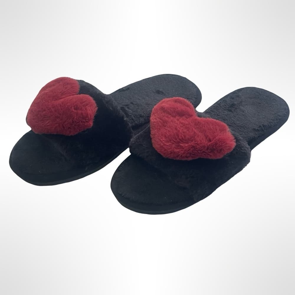 Black Slippers with Red Heart Accents size 40-41 - Thumbnail 5