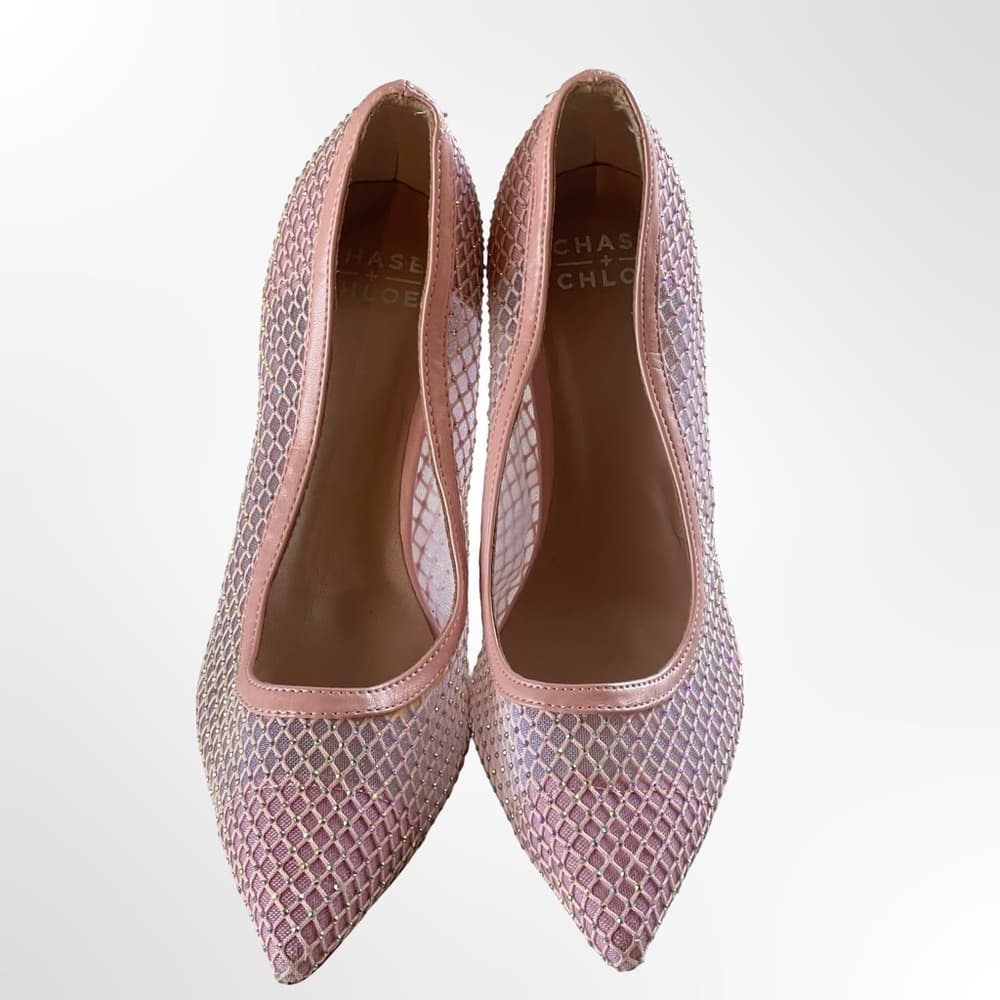 Chase+Chloe Blush Pink Mesh Pointed-Toe Stiletto Pumps - 8.5 - Thumbnail 3