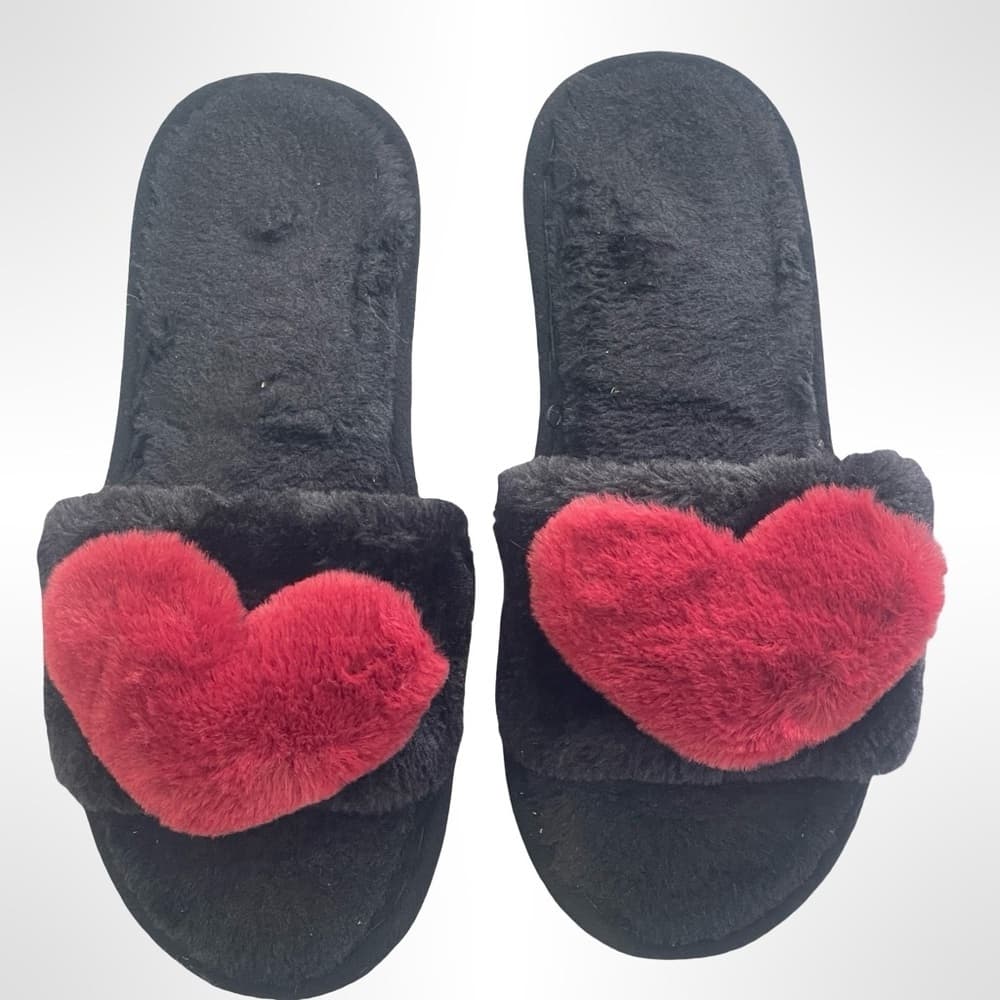 Black Slippers with Red Heart Accents size 40-41 - Thumbnail 2