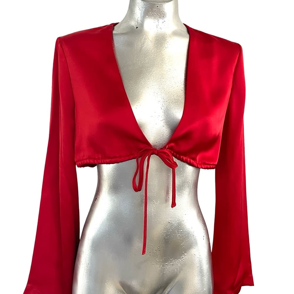 Dynamite Red Satin Tie-Front crop top in XS - Thumbnail 5