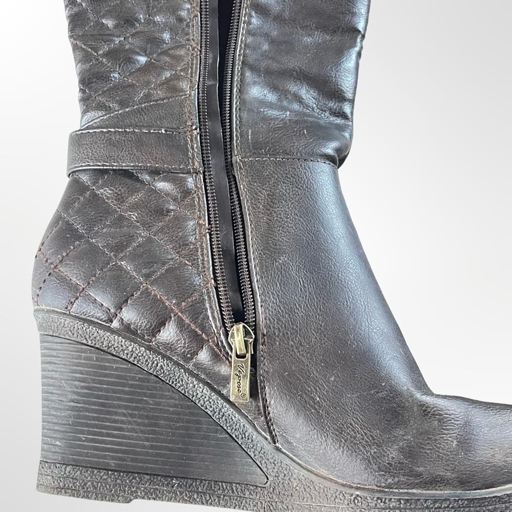 Vapose NY Brown Quilted Wedge Boots in size 8 - Thumbnail 5