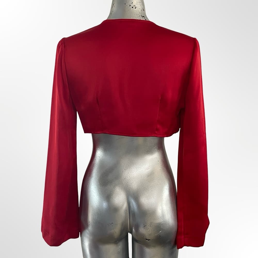 Dynamite Red Satin Tie-Front crop top in XS - Thumbnail 2