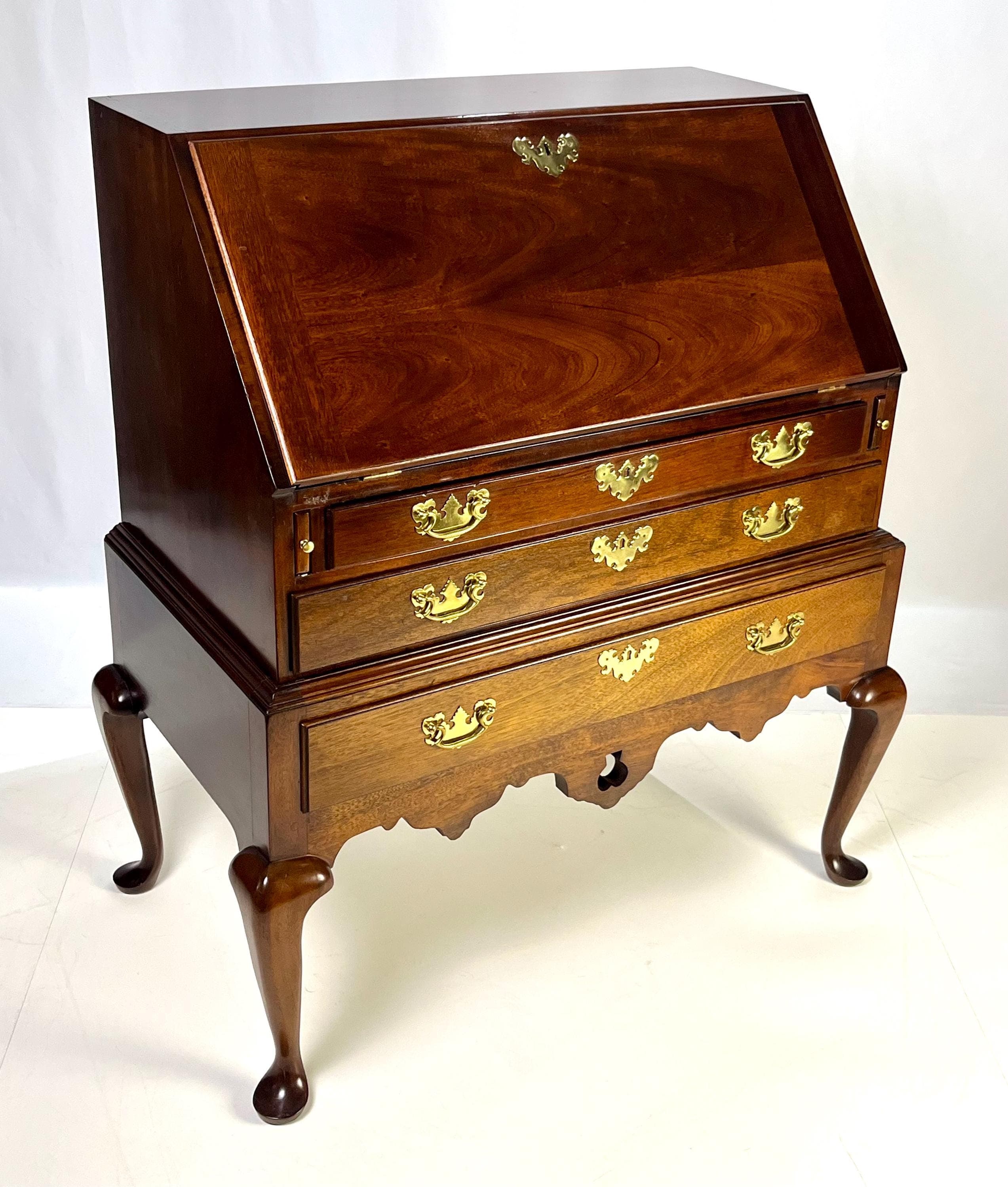 Vintage Queen Anne Style Mahogany Slant-Front Bureau Secretary Desk - Thumbnail 6
