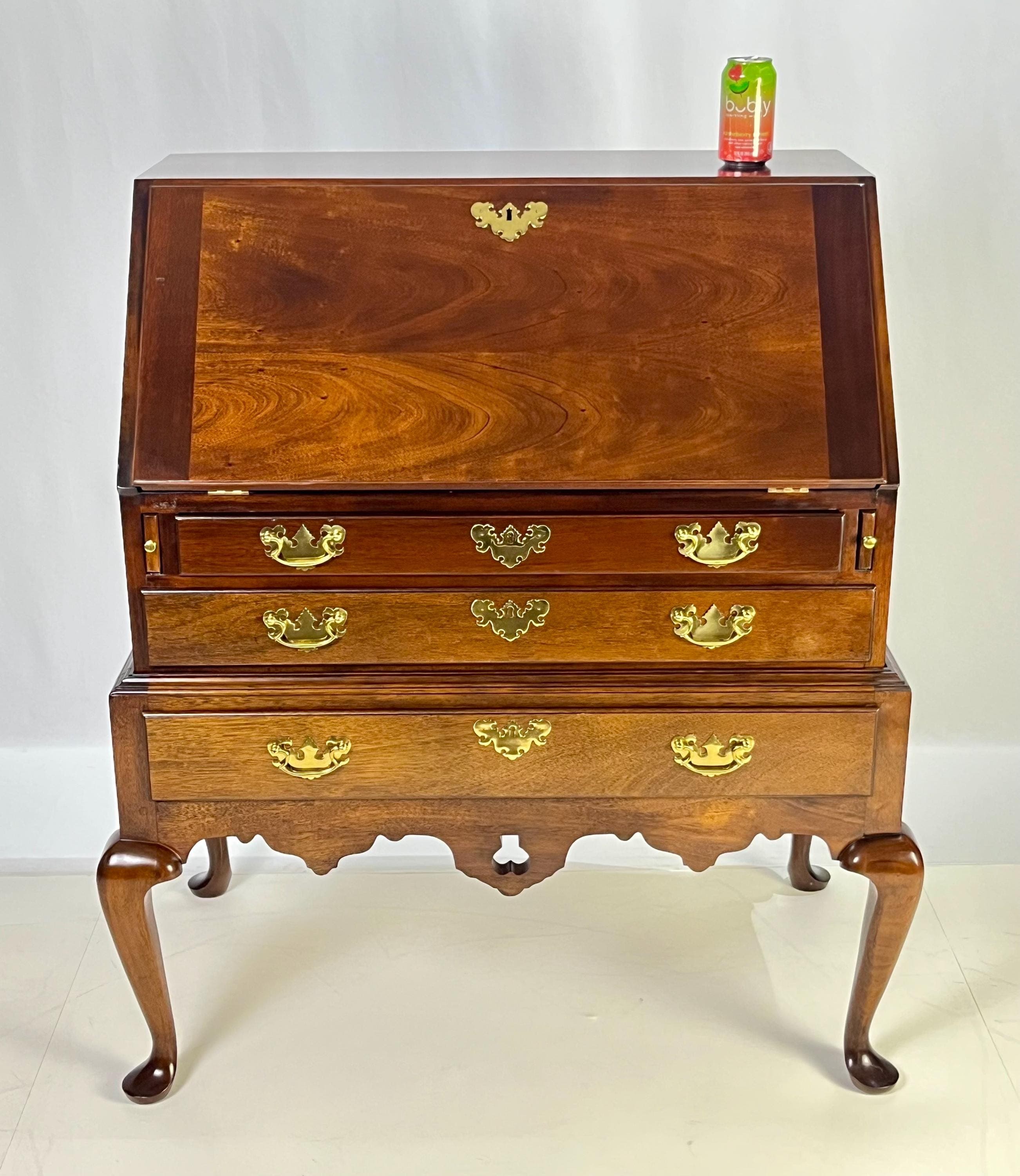 Vintage Queen Anne Style Mahogany Slant-Front Bureau Secretary Desk - Thumbnail 18