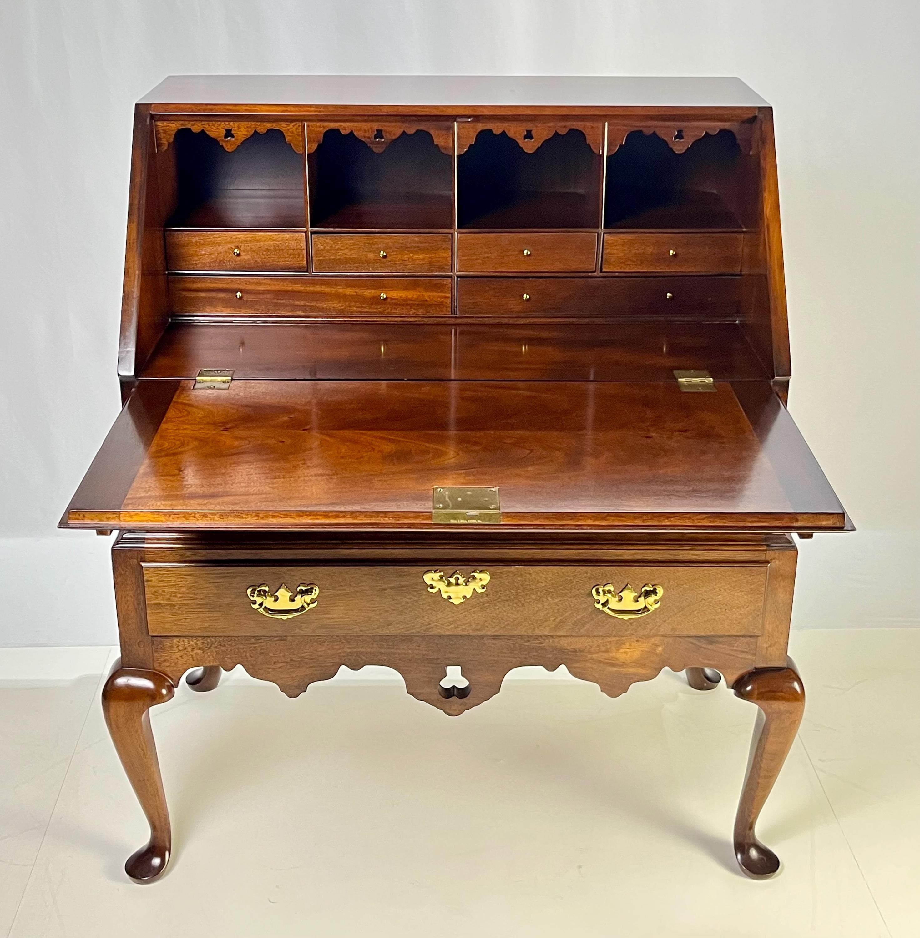 Vintage Queen Anne Style Mahogany Slant-Front Bureau Secretary Desk - Thumbnail 3