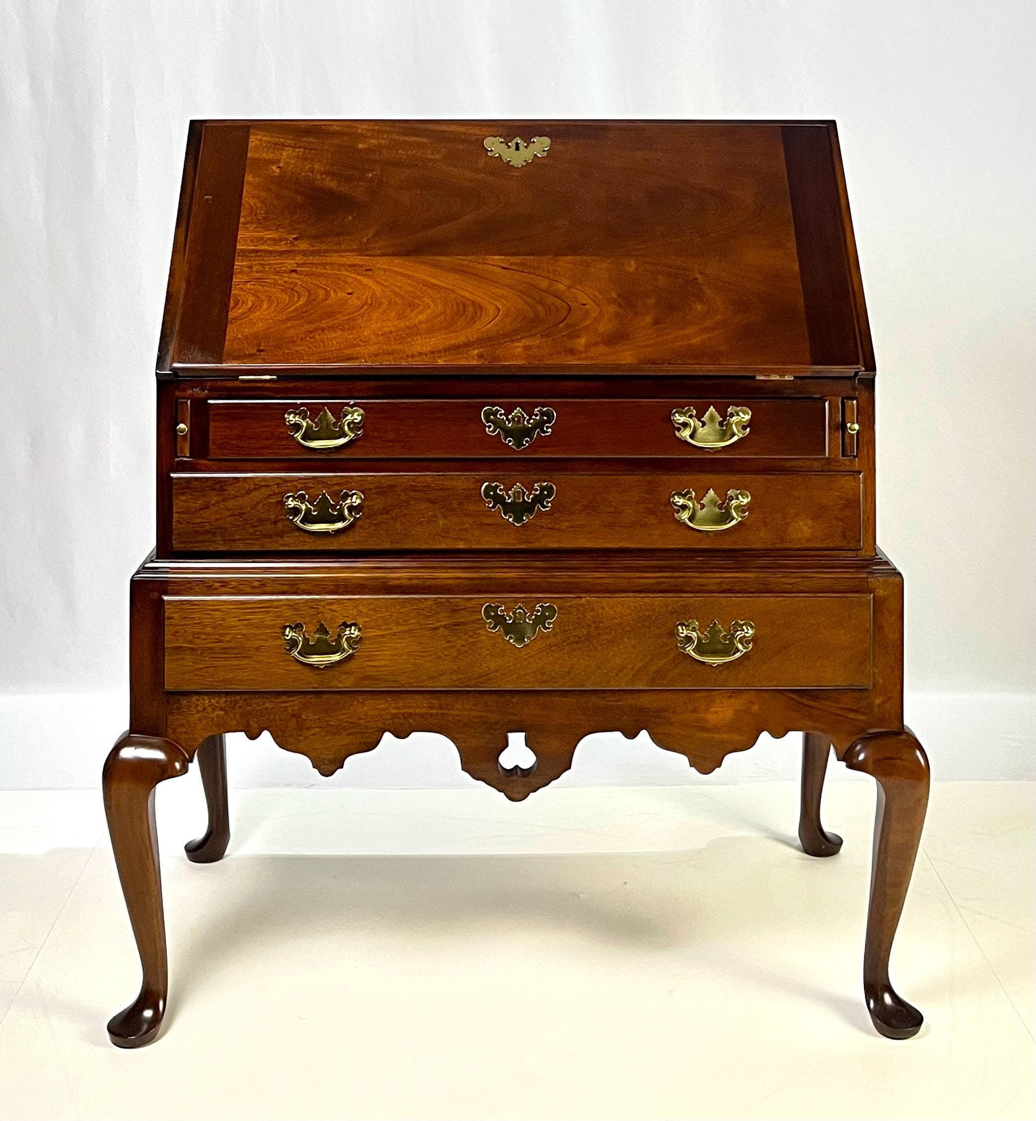 Vintage Queen Anne Style Mahogany Slant-Front Bureau Secretary Desk