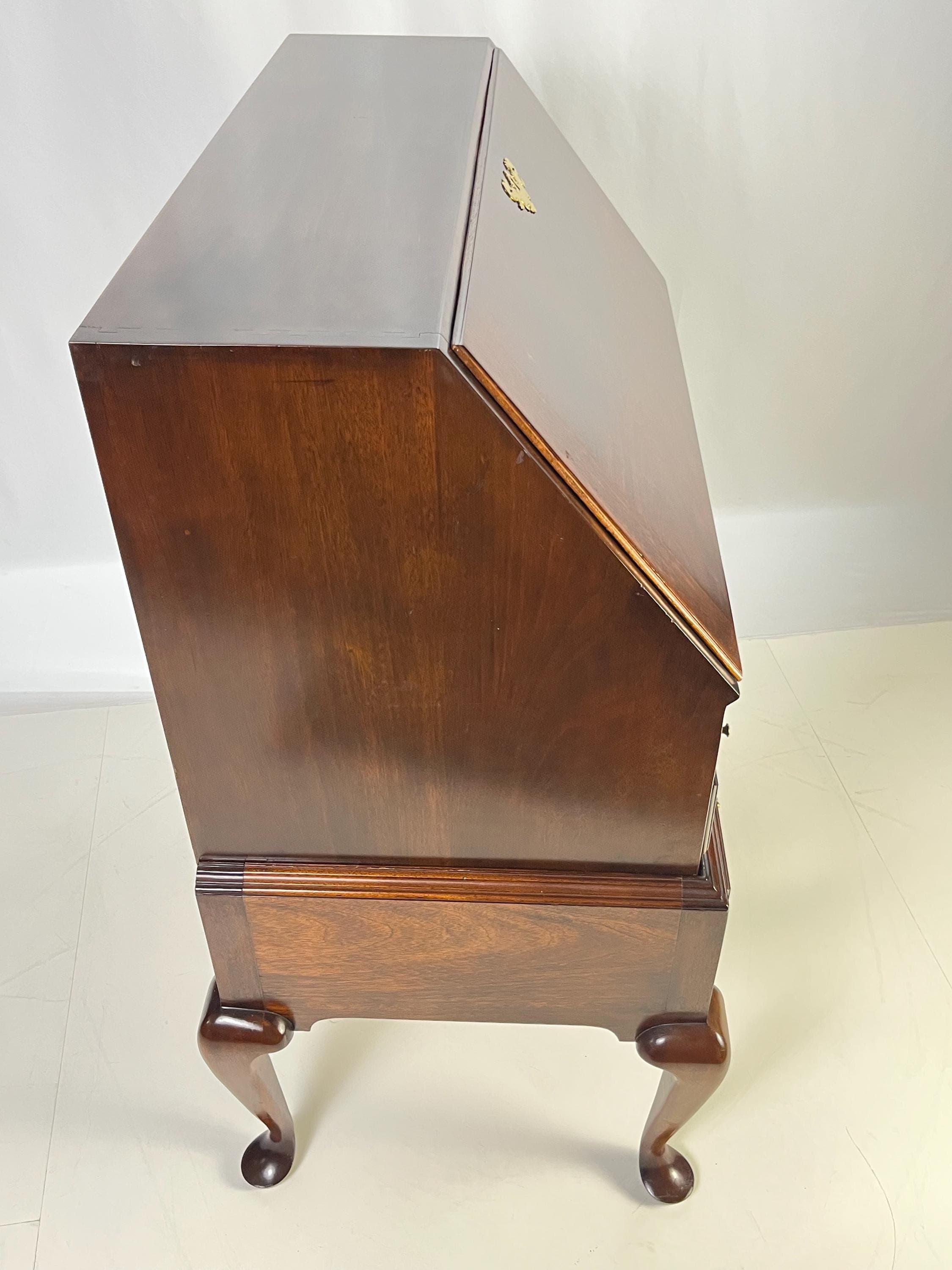 Vintage Queen Anne Style Mahogany Slant-Front Bureau Secretary Desk - Thumbnail 12