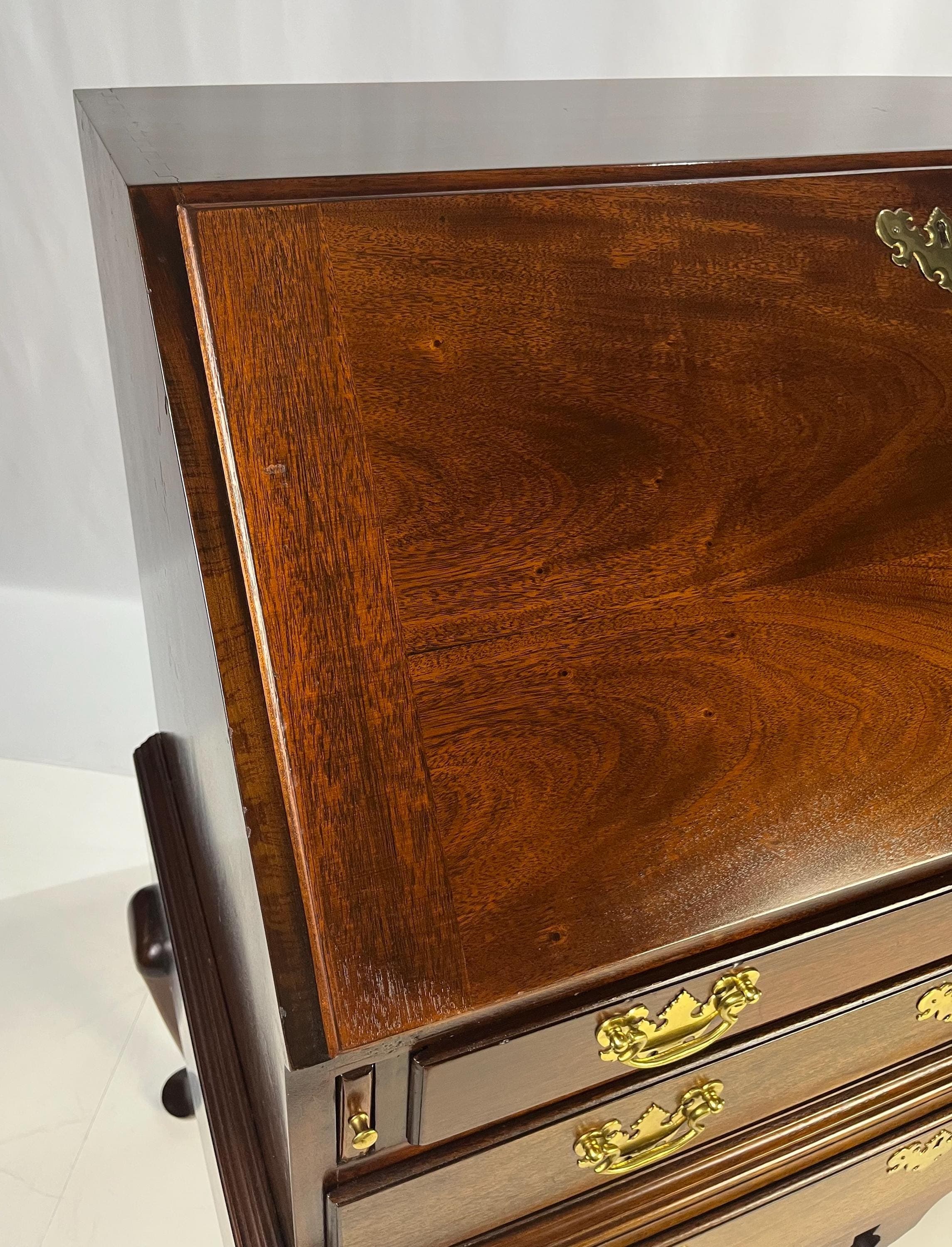 Vintage Queen Anne Style Mahogany Slant-Front Bureau Secretary Desk - Thumbnail 15