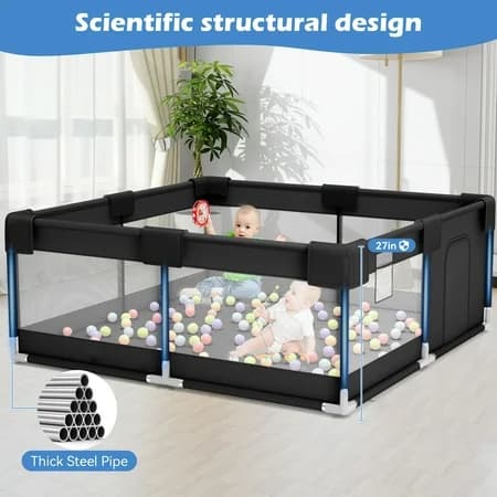 Black Baby Playpen with Balls and Carry Bag - Thumbnail 3