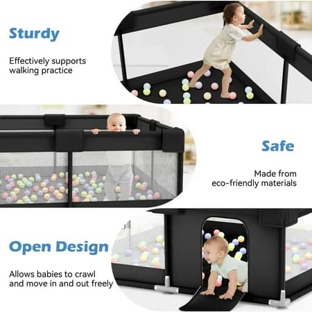 Black Baby Playpen with Balls and Carry Bag - Thumbnail 4
