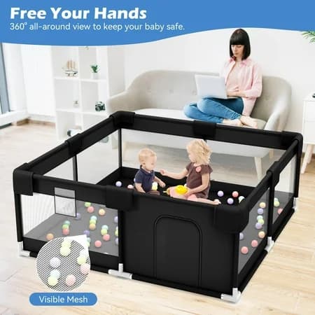 Black Baby Playpen with Balls and Carry Bag - Thumbnail 7