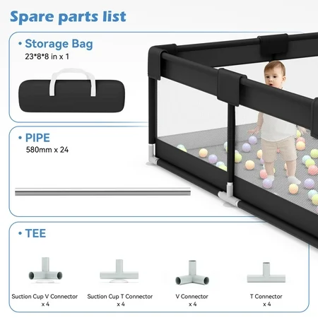 Black Baby Playpen with Balls and Carry Bag - Thumbnail 8
