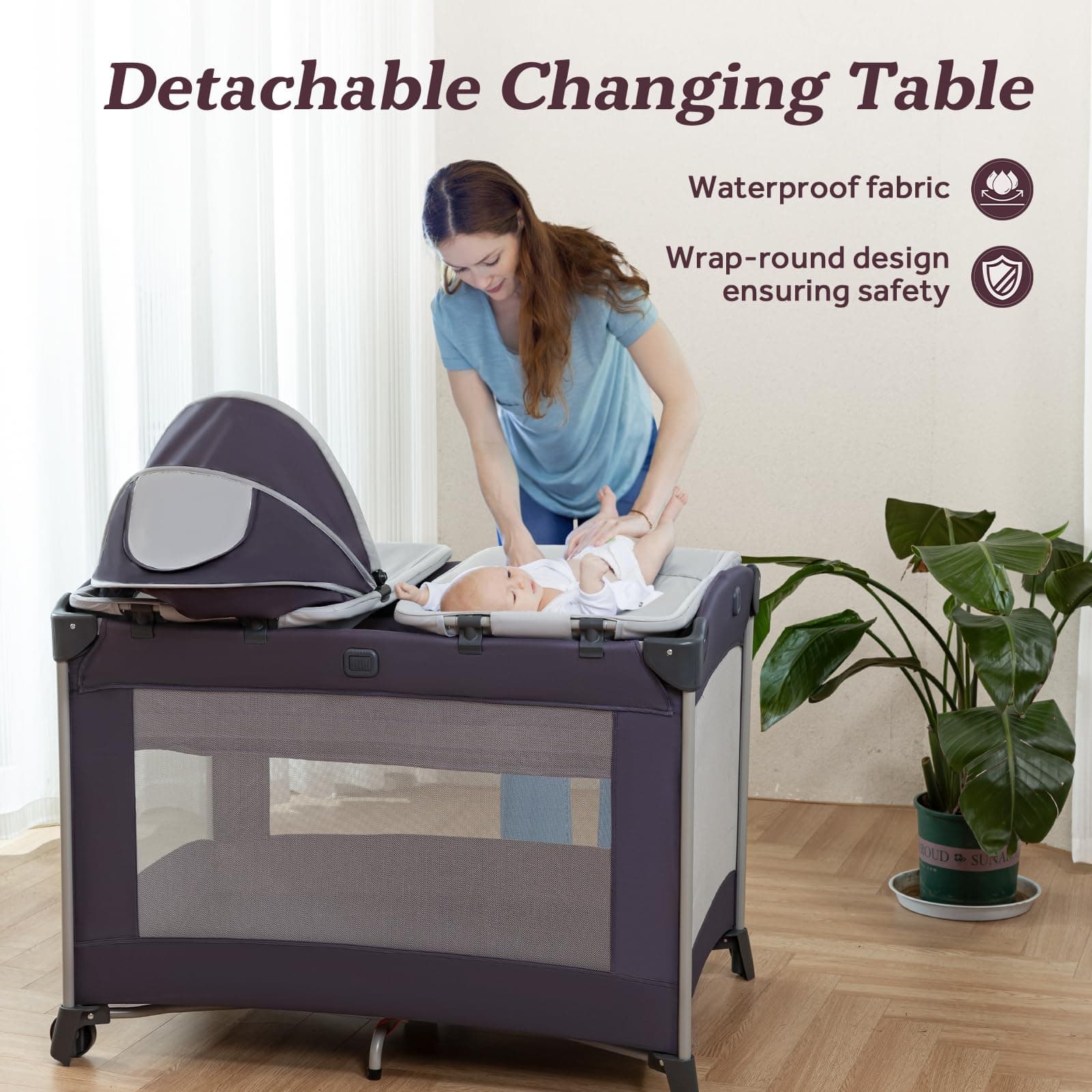 Gegosen Baby Playard with Bassinet and Canopy - Thumbnail 6