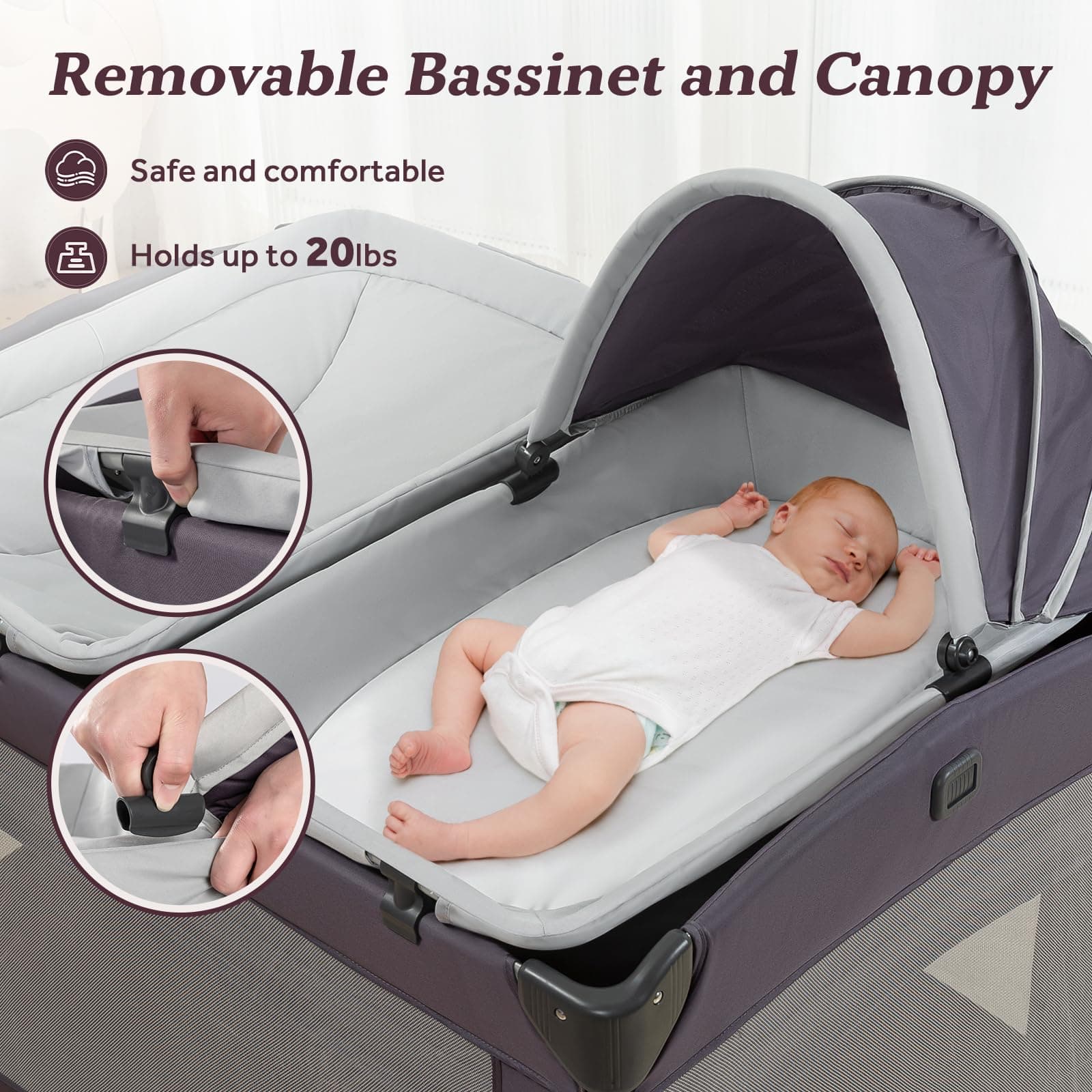 Gegosen Baby Playard with Bassinet and Canopy - Thumbnail 9