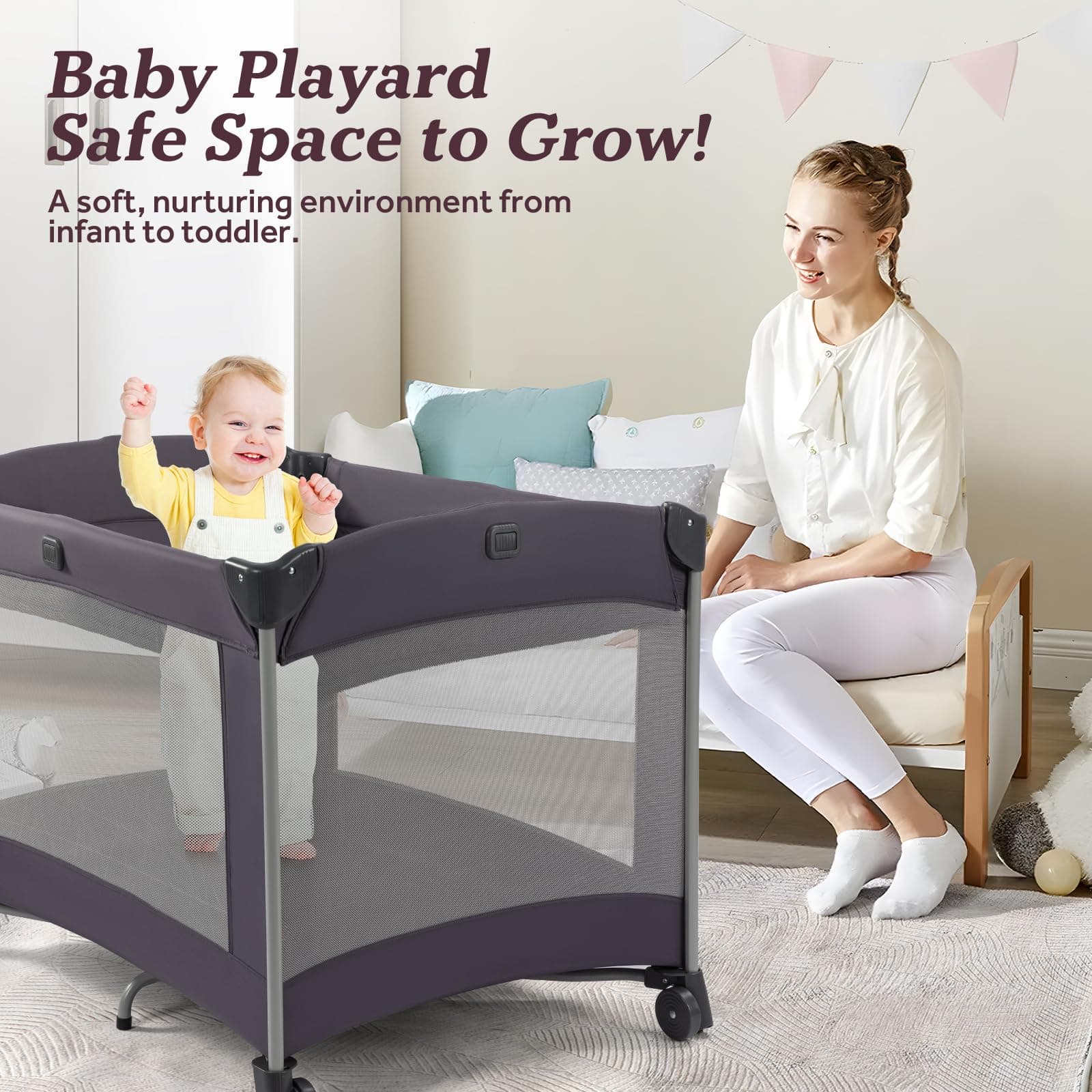 Gegosen Baby Playard with Bassinet and Canopy - Thumbnail 10