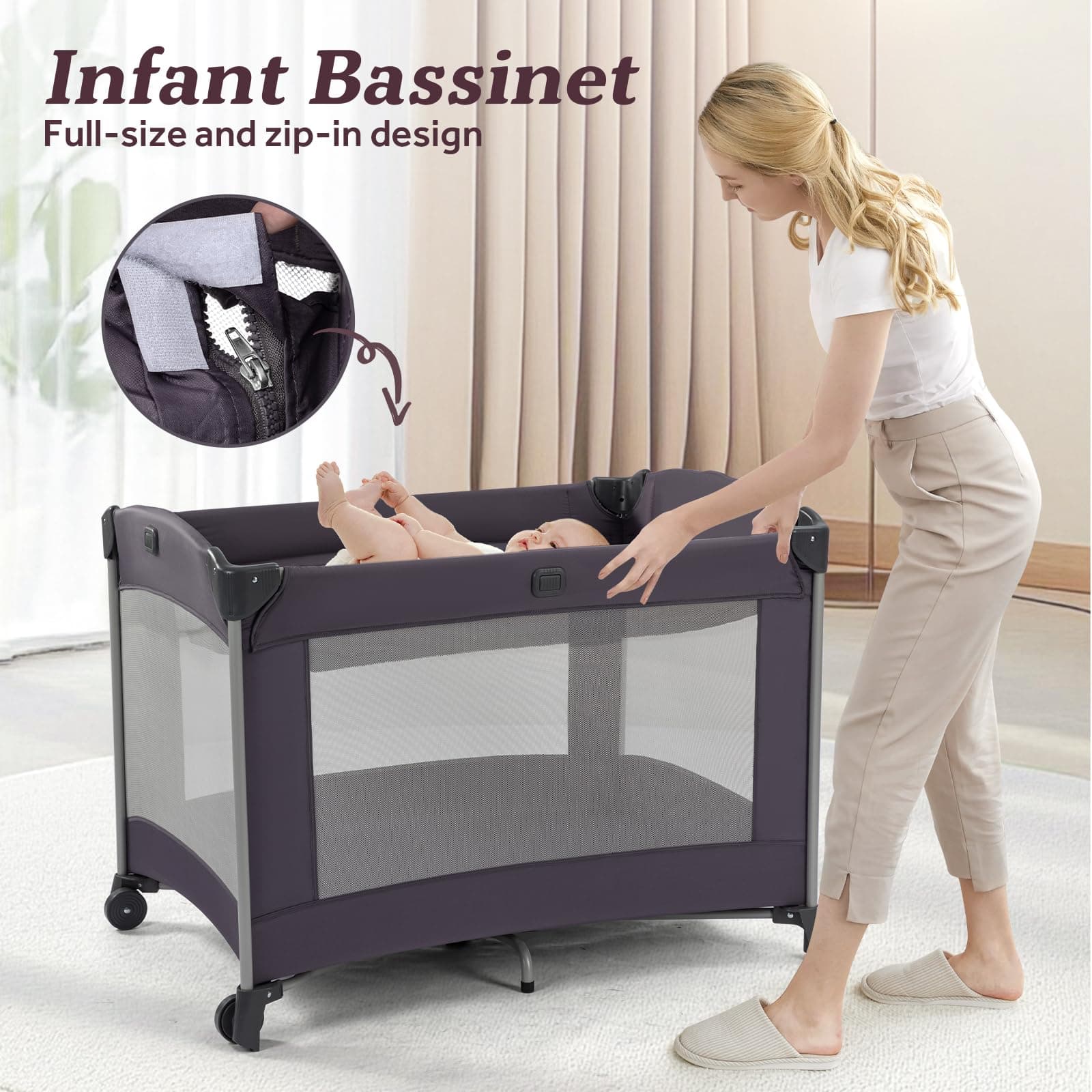 Gegosen Baby Playard with Bassinet and Canopy - Thumbnail 2