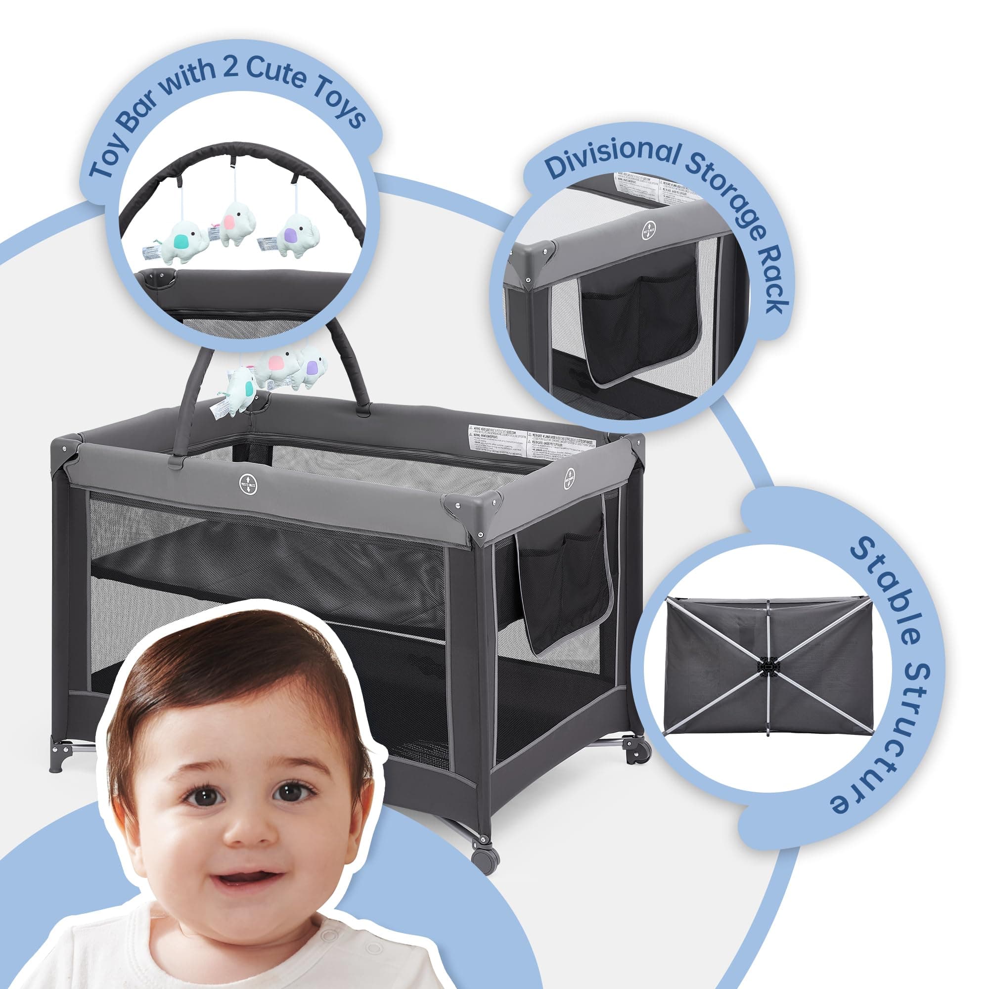 Portable Playpen Foldable Playard Portable Crib for Baby and Toddlers - Thumbnail 2