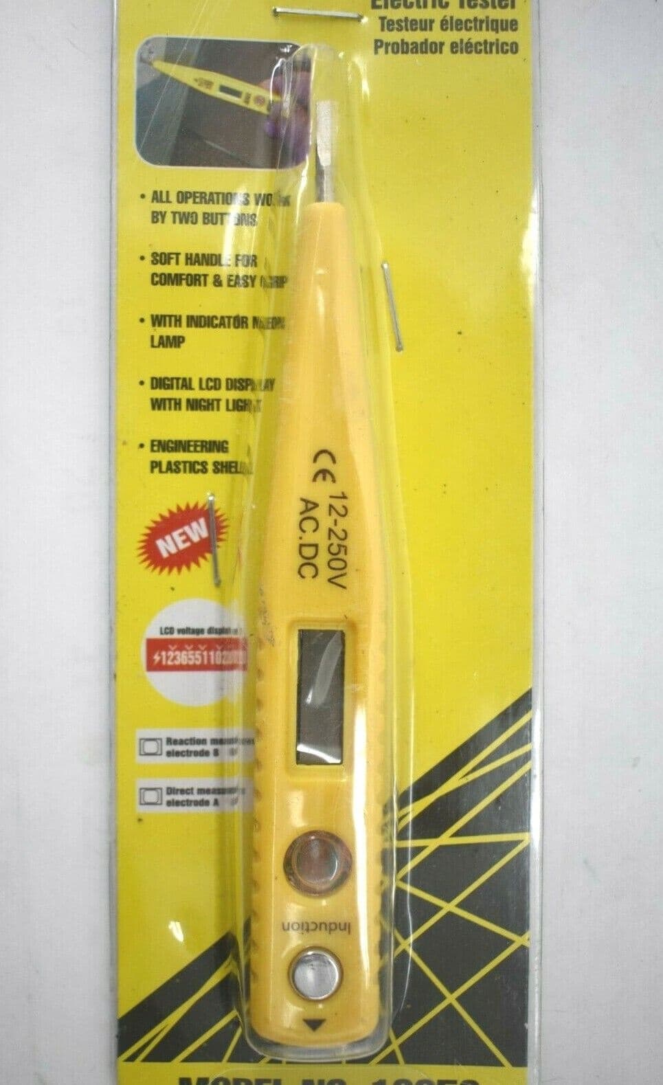 Regal 19850 Voltage Tester 12-250V AC/DC Digital LCD Display Plastic Shell - Thumbnail 2