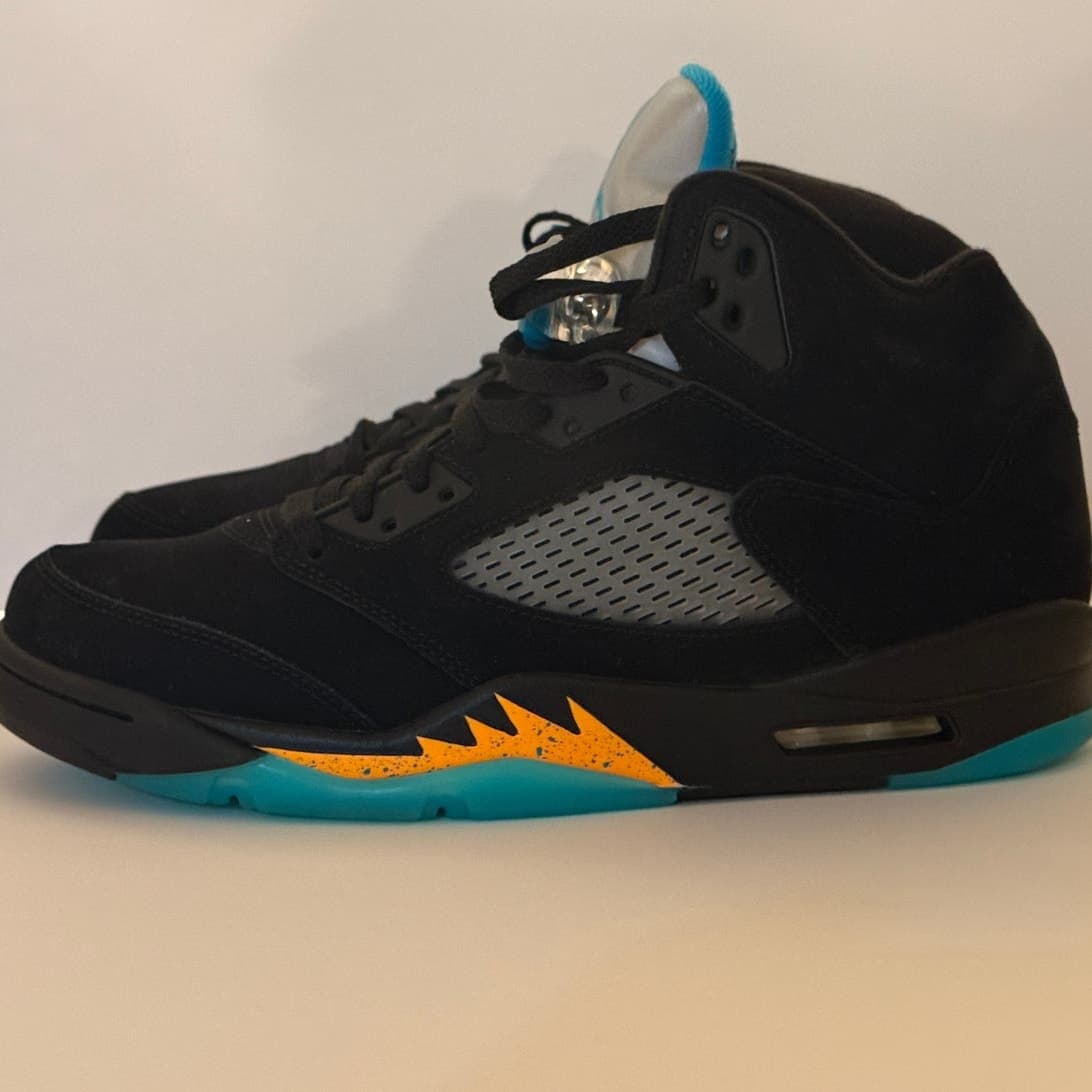 Air Jordan 5 Aqua Size 10 | Black Teal Yellow OG Lace Locks - Thumbnail 4