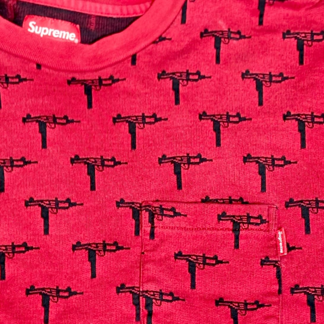Supreme Uzi Print Pocket Long Sleeve Shirt Red XL FW13 All Over Gun Graphic Rare - Thumbnail 3