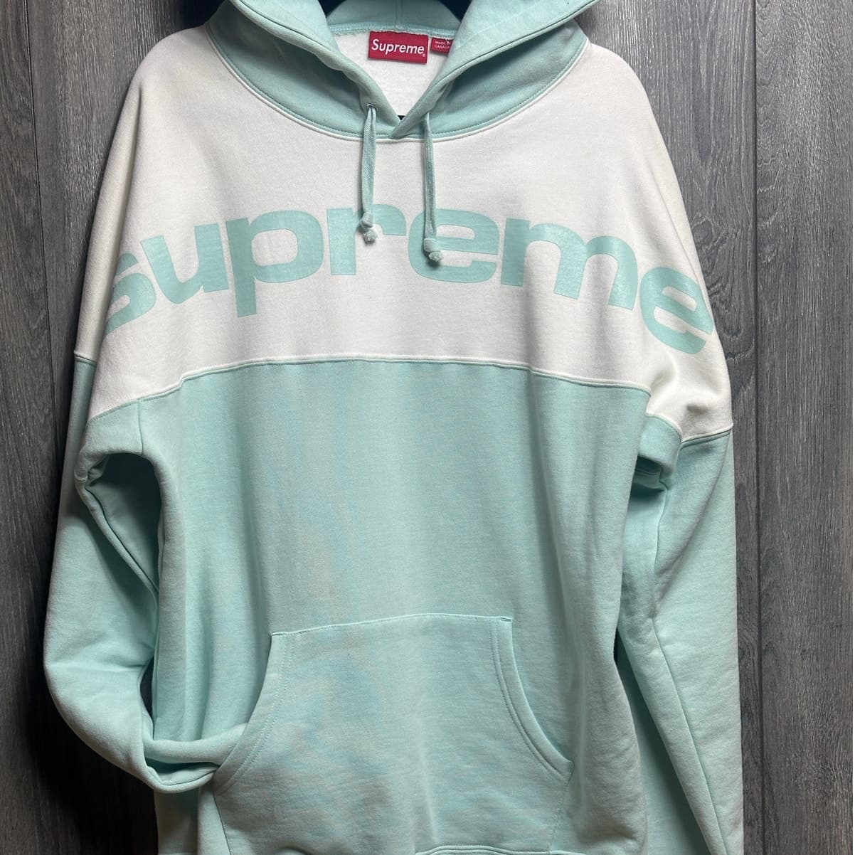 Supreme Split Logo Hoodie (Mint/White) - Thumbnail 2