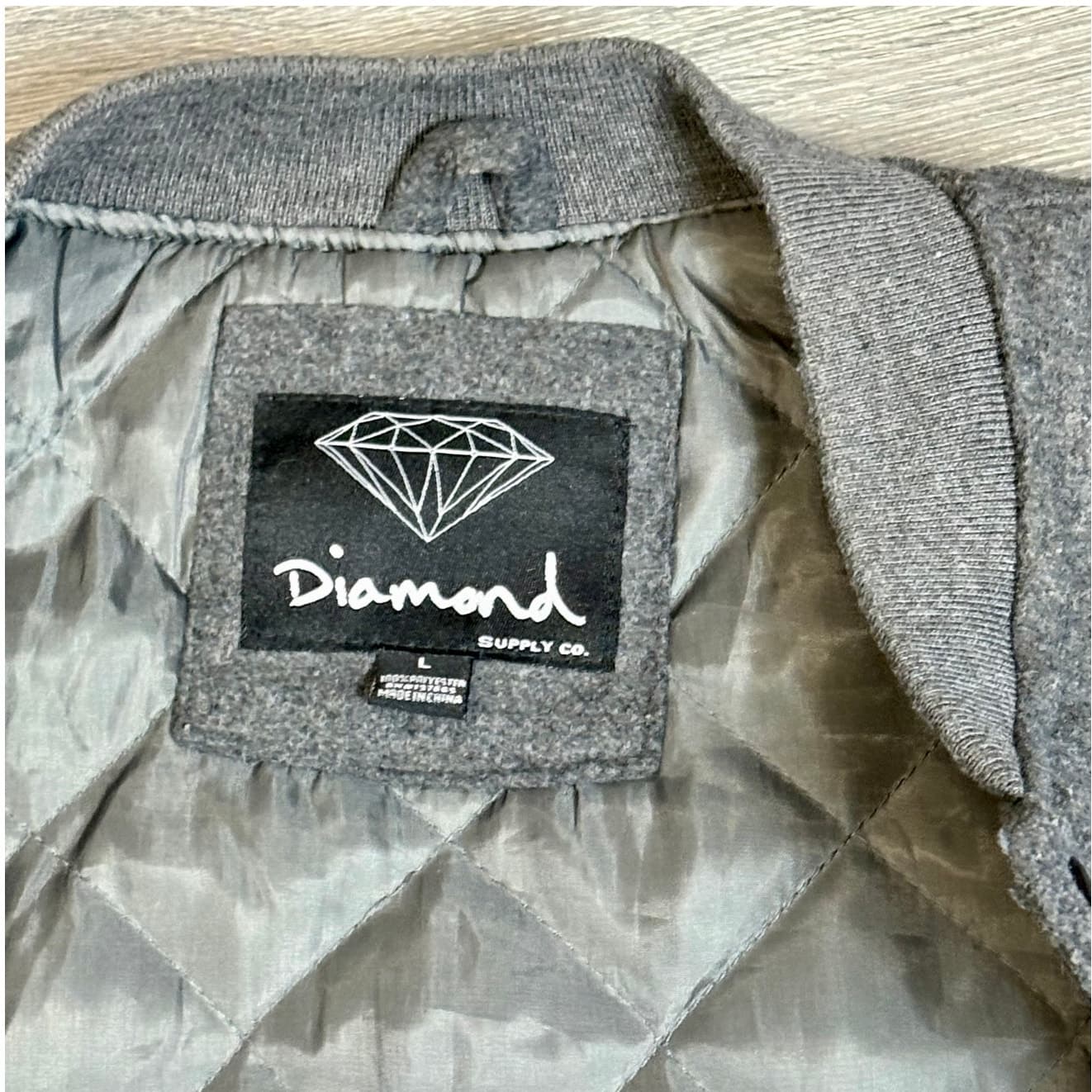 Diamond Supply Co. “Diamond Life” Wool Varsity Jacket – Size Large – Grey – 9/10 - Thumbnail 2