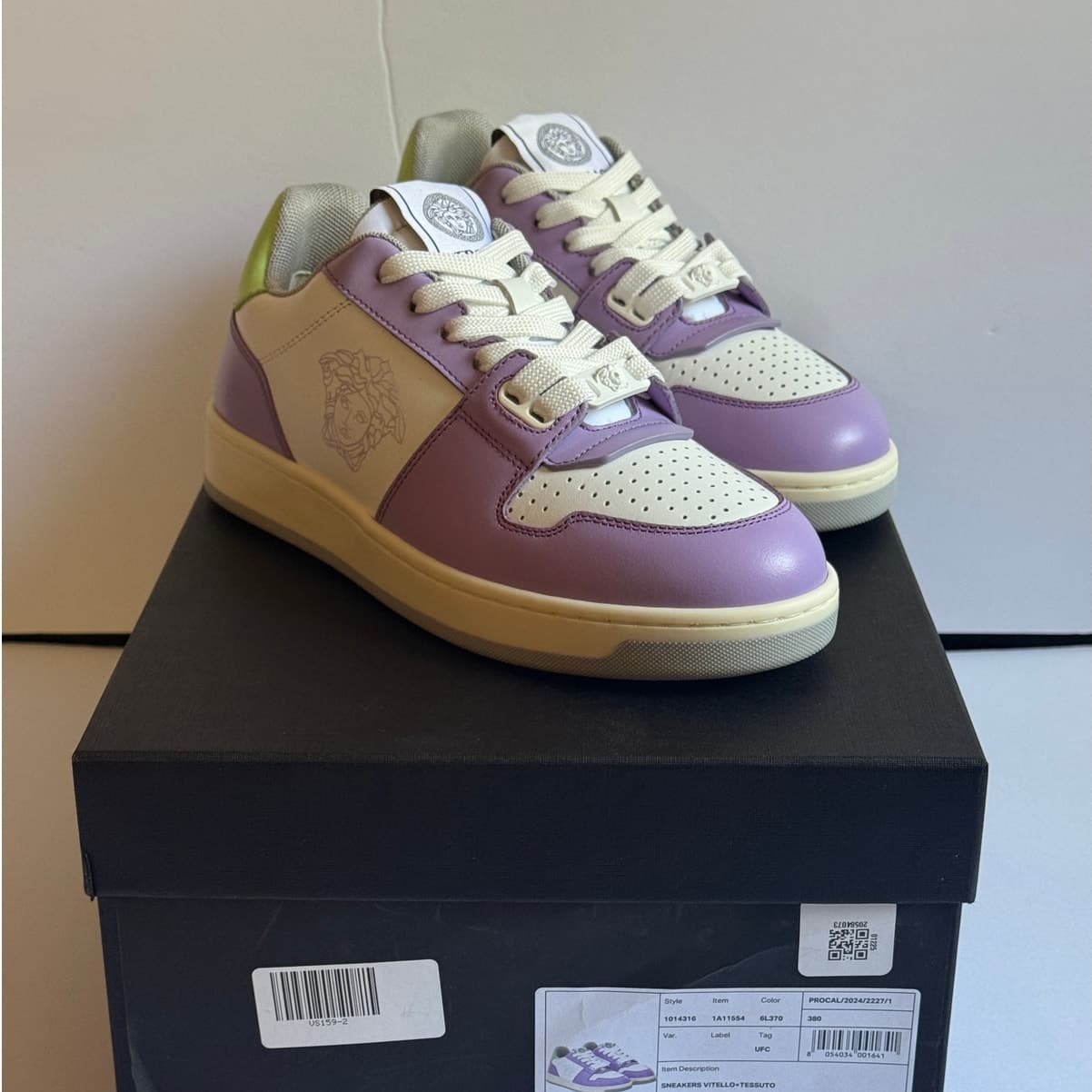 Versace Vitello Tessuto Low Sneakers Baby Violet White EU 35.5 New OG All - Thumbnail 2
