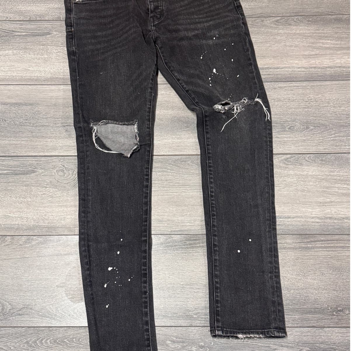 Purple Brand Black Overspray Jeans – Black Paint Splatter (Low Rise Skinny) - Thumbnail 3