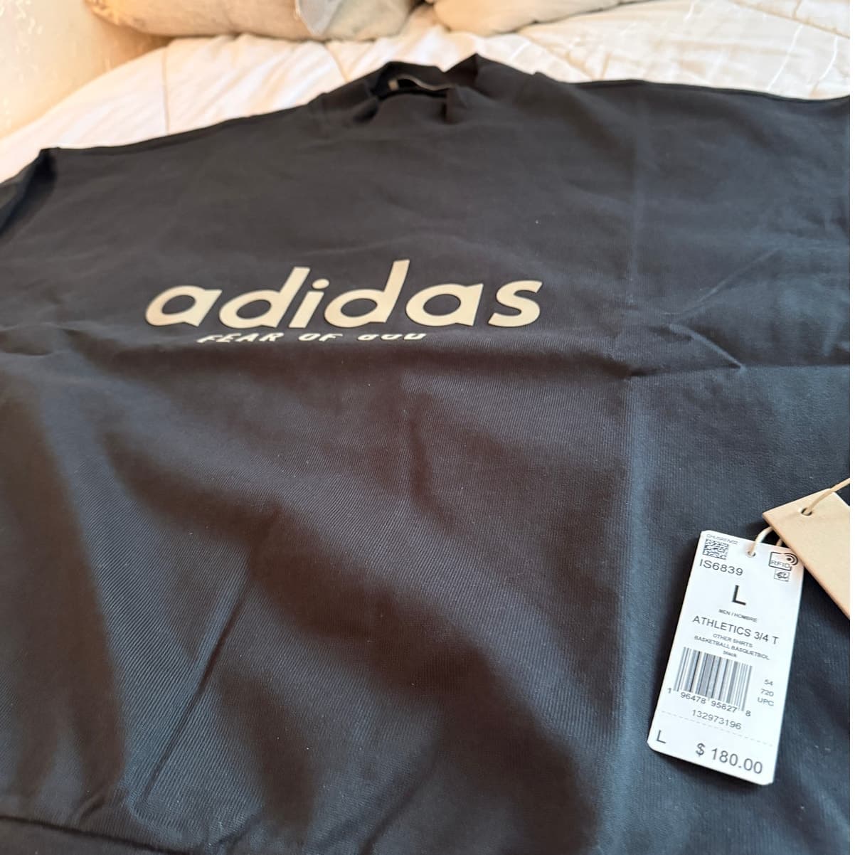 Adidas Fear of God Athletics 3/4 Tee Black Size L New Jerry Lorenzo IS6839 - Thumbnail 2