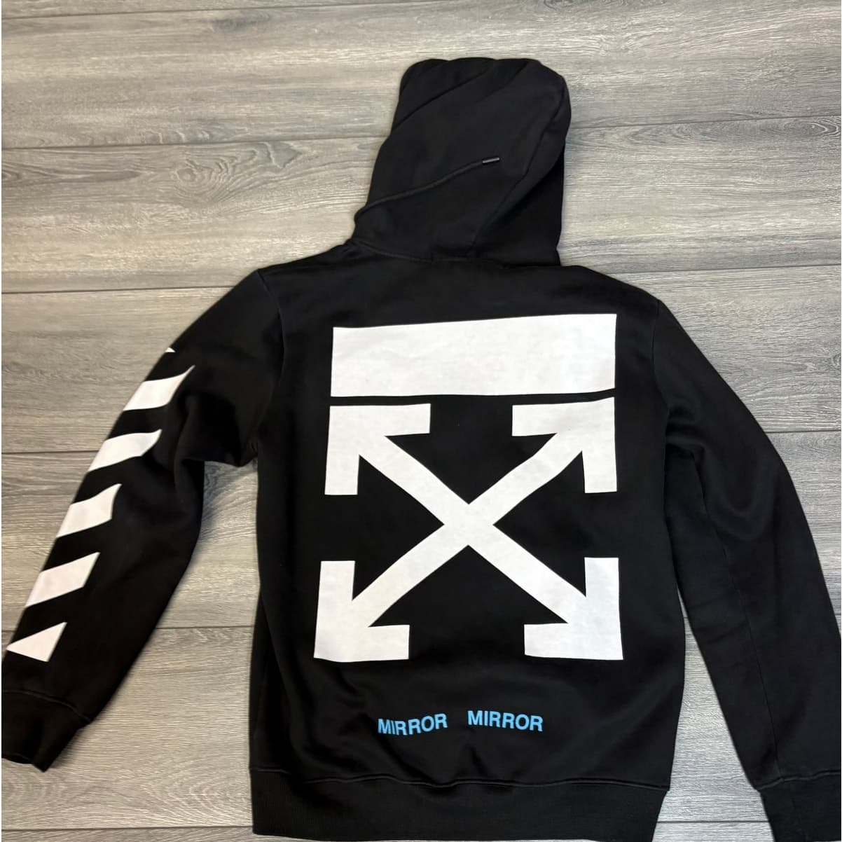 Off-White Mirror Mirror Hoodie Black Medium Virgil Abloh Diagonal Arrows - Thumbnail 3