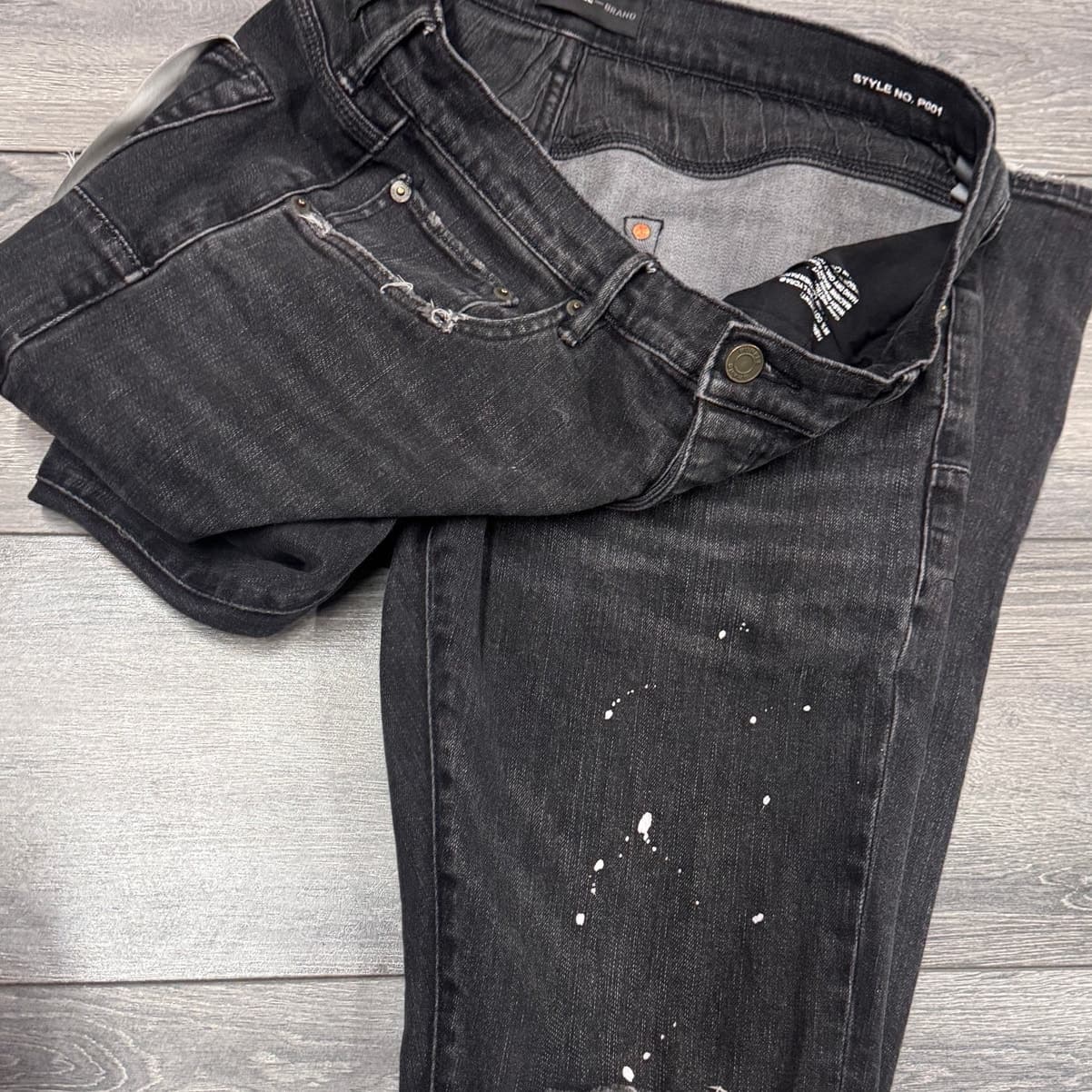 Purple Brand Black Overspray Jeans – Black Paint Splatter (Low Rise Skinny) - Thumbnail 2