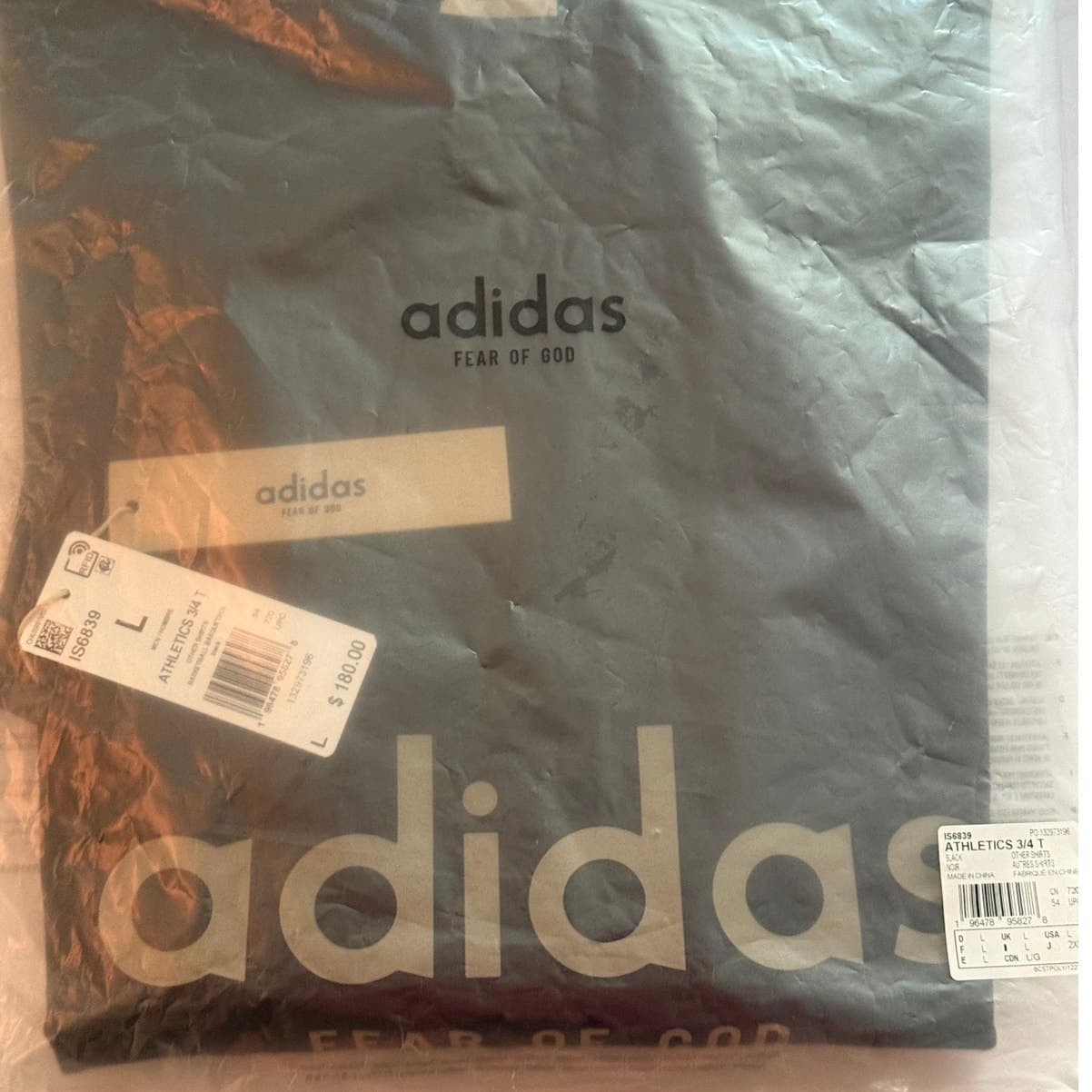Adidas Fear of God Athletics 3/4 Tee Black Size L New Jerry Lorenzo IS6839 - Thumbnail 6