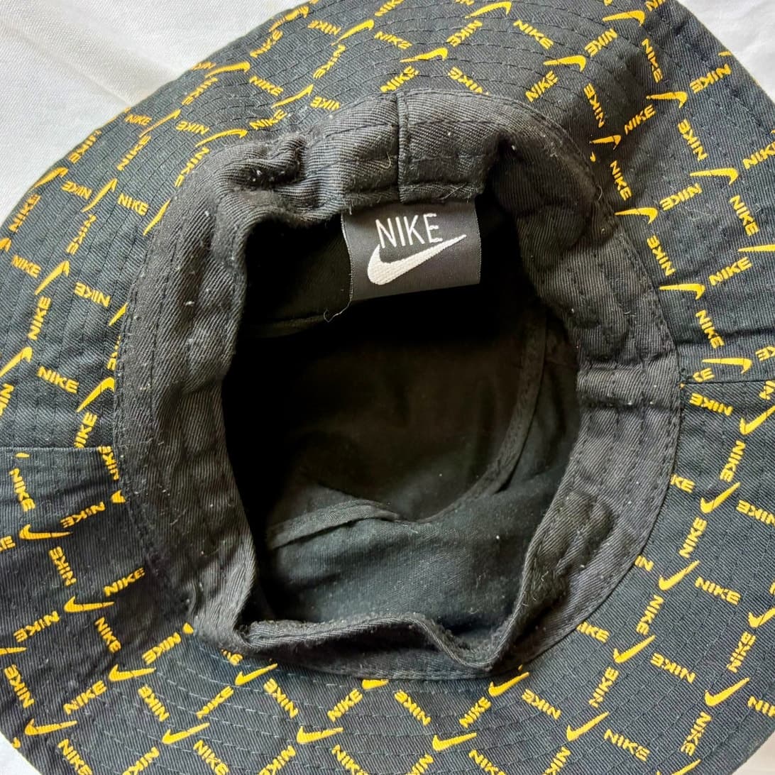 Nike Swoosh All-Over Print Bucket Hat Black/Yellow One Size | EUC - Thumbnail 2