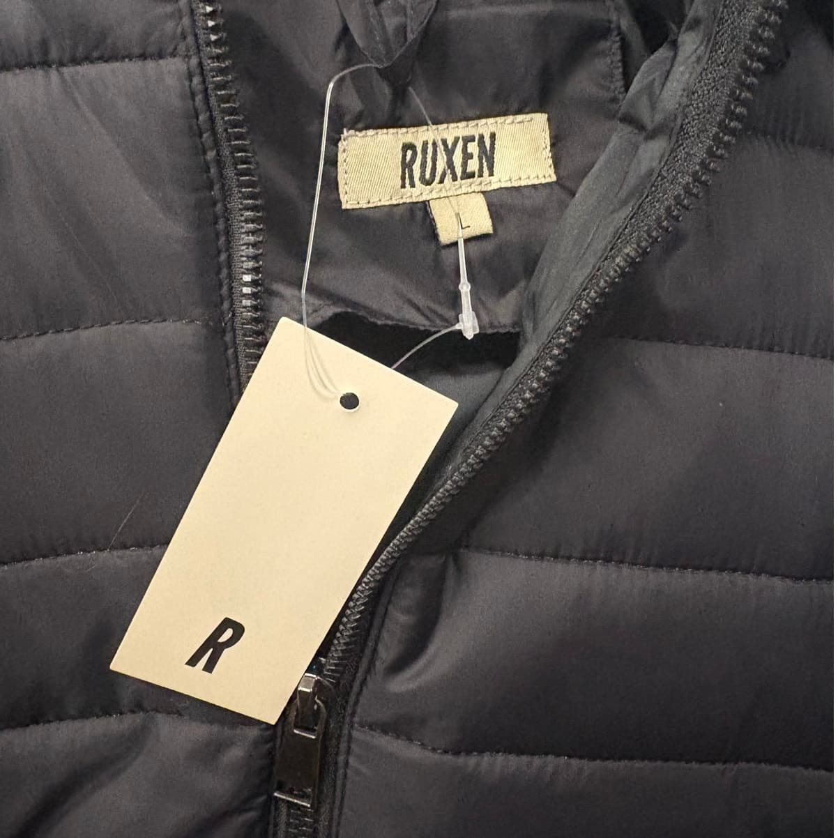 RUXEN Lightweight Hooded Puffer Jacket Men’s Large Black Packable BNWT - Thumbnail 3