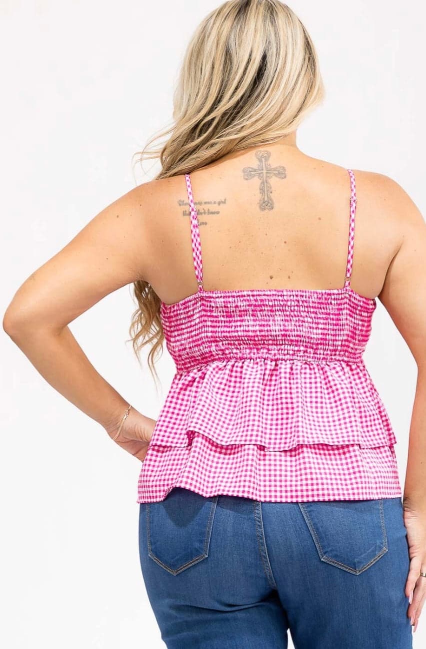 Pink Picnic Ruffle Tank - 1X - Thumbnail 2
