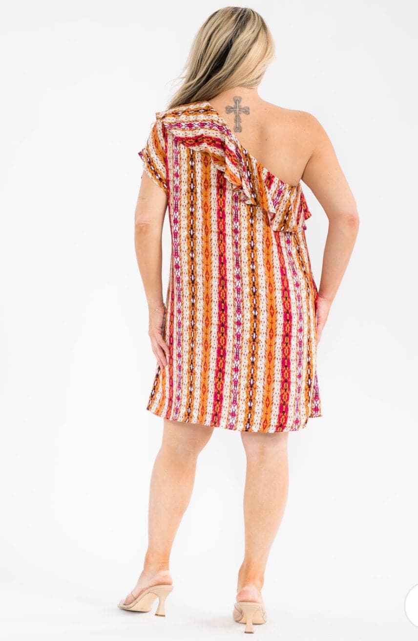 Sunset Stripe One-Shoulder Dress - 2X - Thumbnail 2