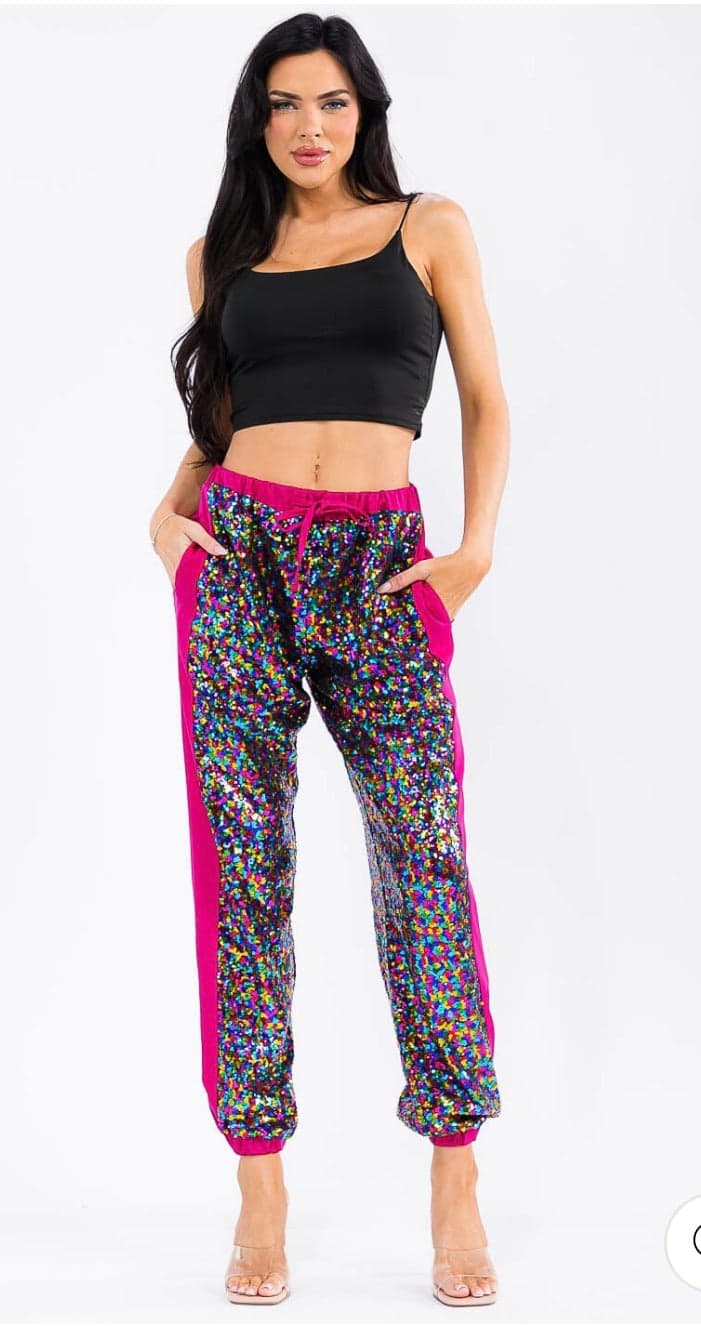 Dancing Through The Lightning Strikes Glitter Joggers - Medium