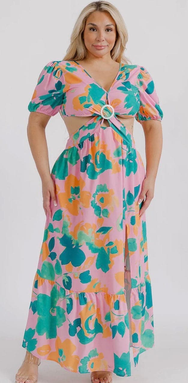 Sunset Bloom Cutout Maxi Dress - 2X