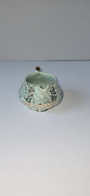 Wadeheath England Floral Green Ceramic Creamer 10 oz Gold Trim MCM 1950s - Thumbnail 3