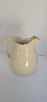 Vintage Ellis Pottery pitcher features a cream-colored glaze and hand-painted - Thumbnail 3