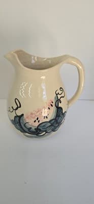 Vintage Ellis Pottery pitcher features a cream-colored glaze and hand-painted - Thumbnail 2
