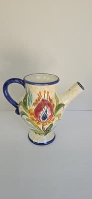 vintage Italian majolica sgraffito pottery pitcher - Thumbnail 3