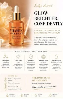 Evelyn Laurent Vitamin C + Ferulic Acid Face Serum 2oz Brightening Anti Aging!! - Thumbnail 4