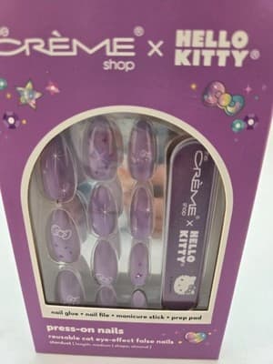 The Crème Shop Hello Kitty Cat Eye Purple Almond Press On Nails 28 Ct NIB NEW!!! - Thumbnail 2