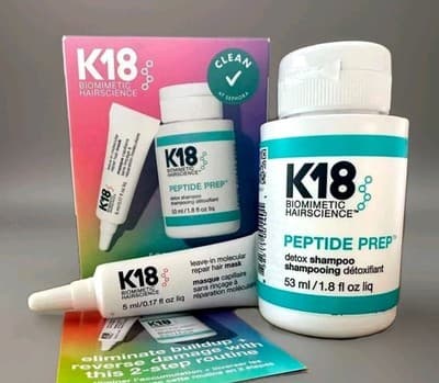 K18 Biomimetic Hairscience Peptide Prep Detox Shampoo & Mask Mini Set NEW In Box - Thumbnail 2